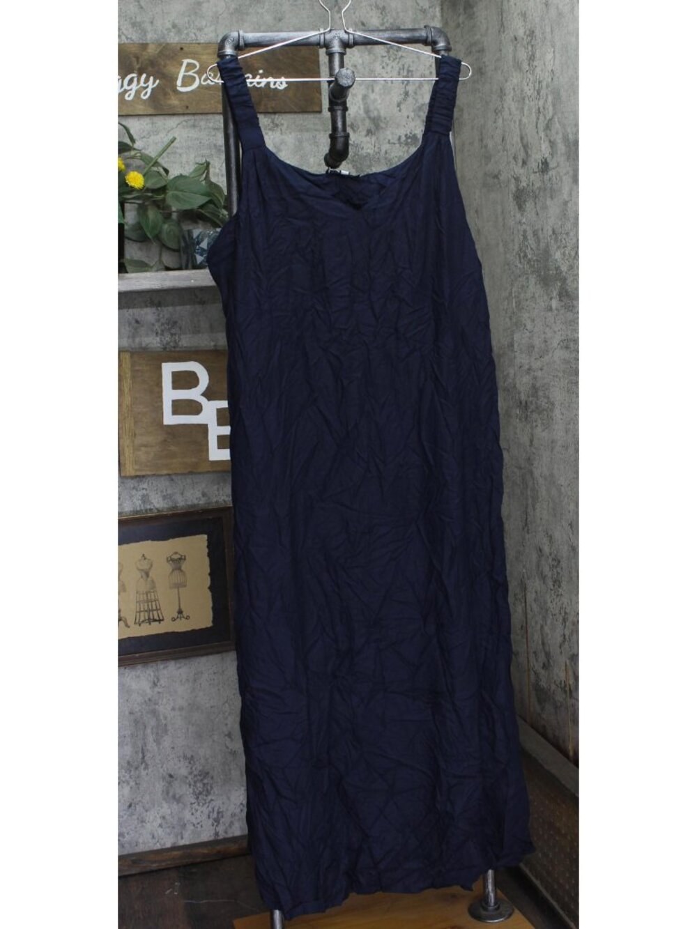 Sam & Jess Womens Ruched Strap Woven Tank Maxi Dress DA93885405P Navy Blue XL